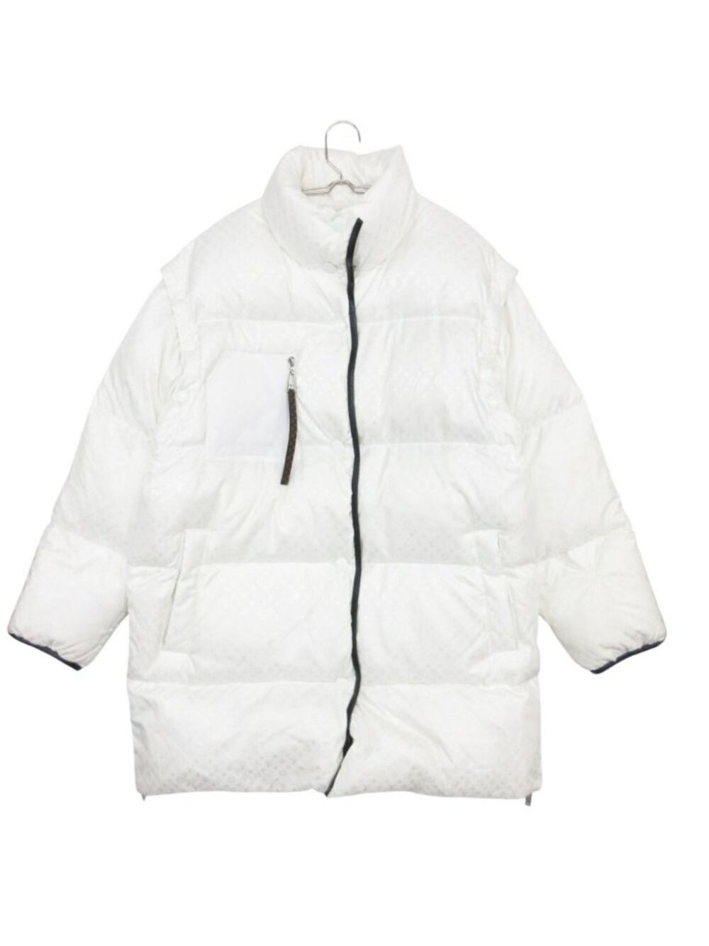 Louis Vuitton Down Coat 2-Way Vest Monogram Leather Piping Nylon White